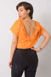 Short Sleeve Blouse with Frill and Deep Cut-Out Back