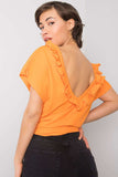 Short Sleeve Blouse with Frill and Deep Cut-Out Back