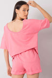 Loose-Fit Cotton Blouse & Shorts Set with Pockets