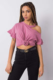 Shoulder-Exposing Short Sleeve Blouse in Cotton Blend