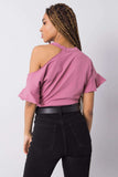 Shoulder-Exposing Short Sleeve Blouse in Cotton Blend