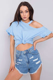 Unusual Shoulder-Baring Short Sleeve Blouse