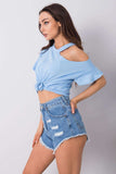 Unusual Shoulder-Baring Short Sleeve Blouse