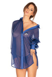 Airy Button-Down Shirt with Long Sleeves and Side Slits