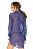 Airy Button-Down Shirt with Long Sleeves and Side Slits