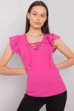 Frilled Short Sleeve Blouse with Decorative Cheese Neckline