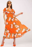 Frill Sleeve Summer Dress with Pleated Bottom & Lining