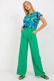 High-Rise Fabric Pants with Zip and Button Fastening