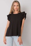 Frilled Short Sleeve Blouse with Back Cutout Detail