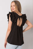 Frilled Short Sleeve Blouse with Back Cutout Detail