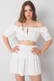 Spanish Style Short Blouse with Front Tie and Short Sleeves