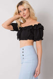 Spanish-Style Short Blouse with Front Tie and Short Sleeves