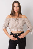 Chic Openwork Short Sleeve Blouse with Front Tie Detail
