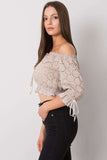 Chic Openwork Short Sleeve Blouse with Front Tie Detail