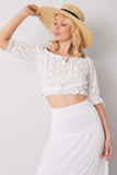Chic Openwork Short Sleeve Blouse with Front Tie Detail