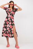 Floral Summer Dress with Short Sleeves and Front Slit