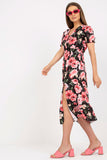 Floral Summer Dress with Short Sleeves and Front Slit