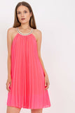 Pleated Strapless Summer Dress with Round Neckline