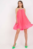 Pleated Strapless Summer Dress with Round Neckline