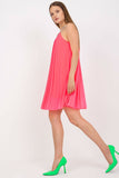 Pleated Strapless Summer Dress with Round Neckline