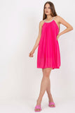 Summer Pleated Strapless Dress with Round Neckline