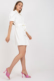 Elegant Buttoned Envelope Dress with Tie Waist and Short Sleeves