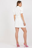 Elegant Buttoned Envelope Dress with Tie Waist and Short Sleeves