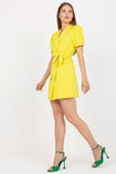 Elegant Buttoned Envelope Dress with Tie Belt and Short Sleeves