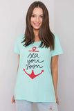 Decorative Short Sleeve Ladies' T-Shirt with Round Neckline