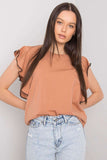 Frill Short Sleeve Blouse with Round Neckline