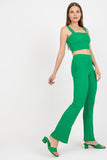 Chic Padded Top and High-Waisted Wide Leg Pants Set