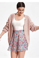 Airy Flared Mini Skirt with Lining and Elastic Waistband - multicolor / L