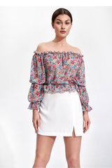 Airy Long Sleeve Blouse with Elastic Hem - Spanish Style - multicolor / S/M