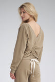 V-Neck Cotton Sweatshirt with Ribbed Hem and Back Tape