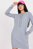 Long Sleeve Sweatshirt Dress with Tieback and Pockets