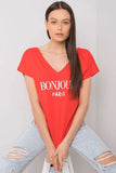 Heart-Neck Short Sleeve Tee with Decorative Inscription
