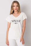 Heart Neckline Short Sleeve T-Shirt with Decorative Print