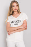 Heart Neckline Short Sleeve T-Shirt with Decorative Print