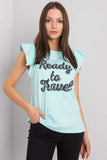 Frilled Short Sleeve Blouse with Decorative Front Inscription