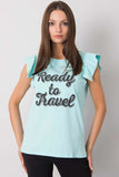 Frilled Short Sleeve Blouse with Decorative Front Inscription
