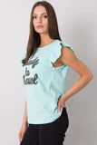 Frilled Short Sleeve Blouse with Decorative Front Inscription