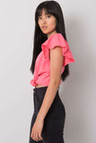 Frilled Short Sleeve Blouse with Round Neckline