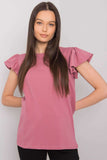 Frilled Short Sleeve Blouse with Round Neckline