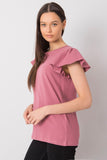 Frilled Short Sleeve Blouse with Round Neckline