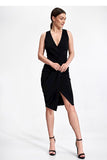 Elegant Sleeveless Midi Cocktail Dress with Draping