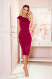 Elegant Bottle Green Midi Dress with Belt & Short Sleeves