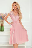 Chic Dirty Pink Chiffon Dress with Lace and Cutout Back