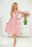 Chic Dirty Pink Chiffon Dress with Lace and Cutout Back