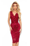 Elegant Maroon Lace Midi Dress with Envelope Neckline
