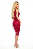 Elegant Maroon Lace Midi Dress with Envelope Neckline